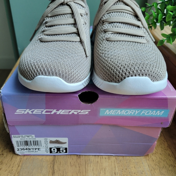 Skechers Faux Lace Stretch Knit Slip-On Sneakers | Outplay | Taupe | 9.5 - Picture 6 of 7